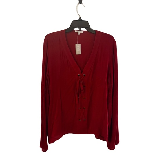 NWT Maurice’s XL Red Lace-Up Blouse | Long Sleeve Rayon Top - Picture 1 of 5